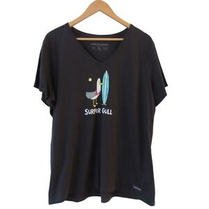 Life Is Good Surfer Gull Crusher Lite Tee XL Short Sleeves V-Neck Black Cotton